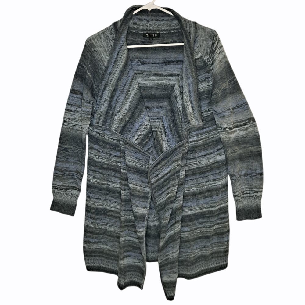 II Sisters Open Front Textured Cardigan Blue Gray Medium
